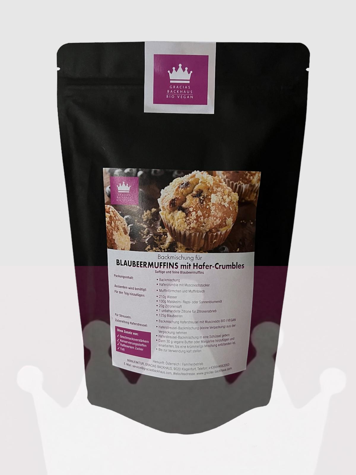 BLAUBEERMUFFINS mit Hafer-Crumble - BACKMISCHUNG BIO l VEGAN l LAKTOSEFREI