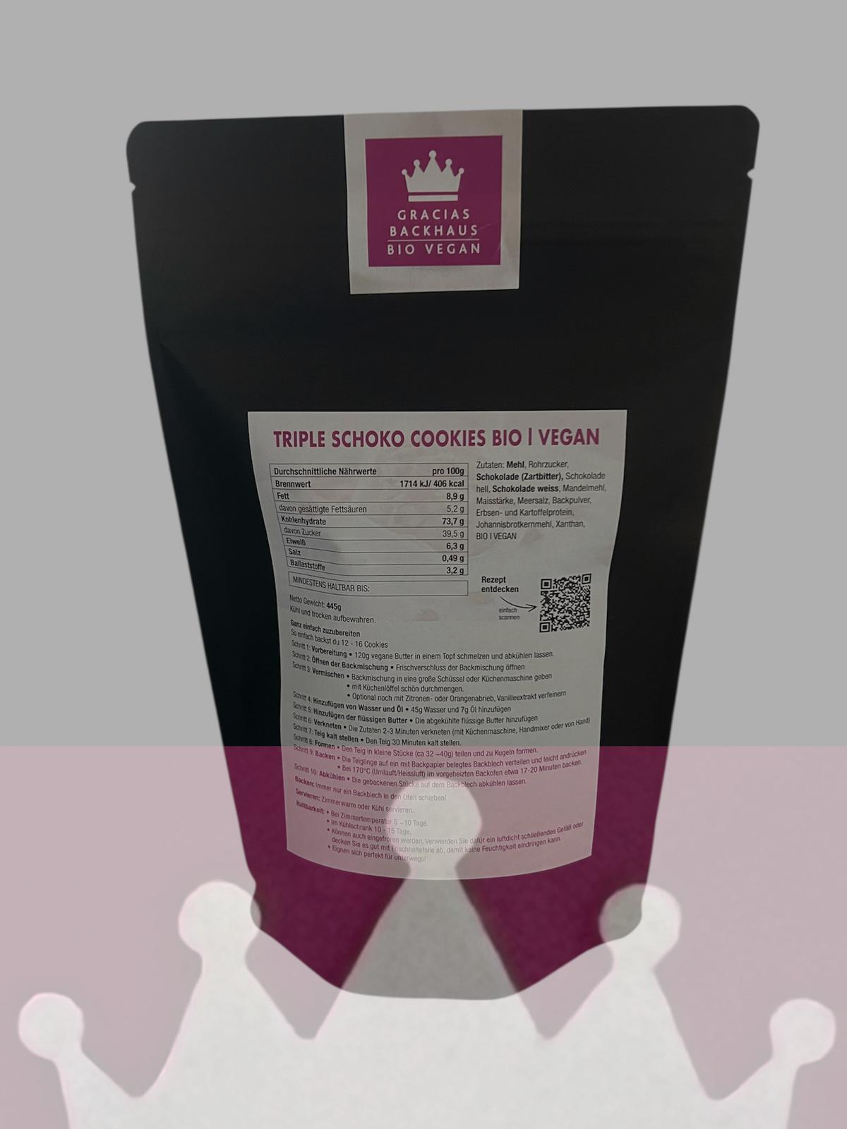 TRIPLE-SCHOKO-COOKIE PREMIUM BACKMISCHUNG | REIN PFLANZLICH (100% vegan)